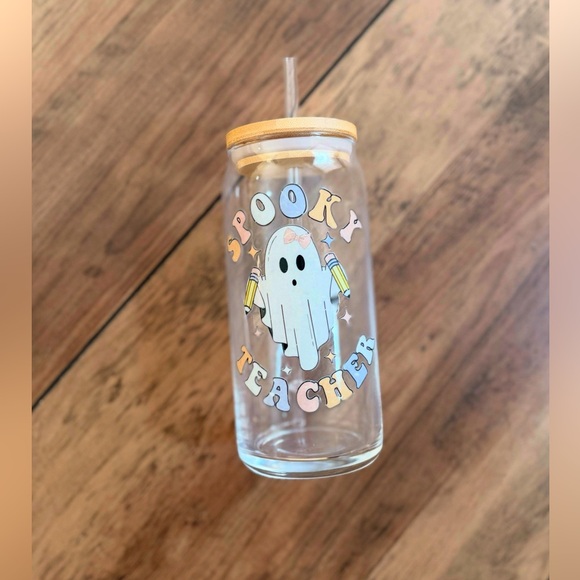 Other - Spooky Teacher Glass Tumbler with Straw